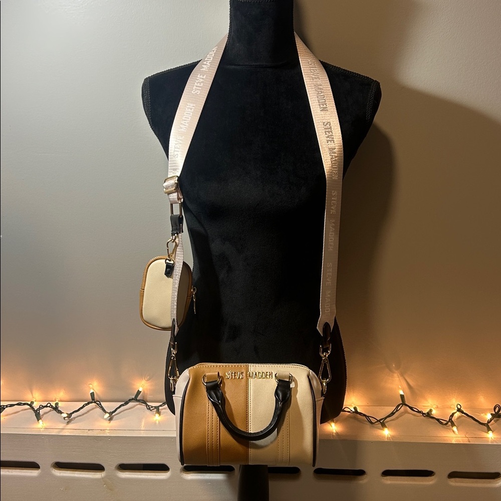 Steve Madden Tan and Cream Mini crossbody Bag with removable strap - Picture 6 of 7